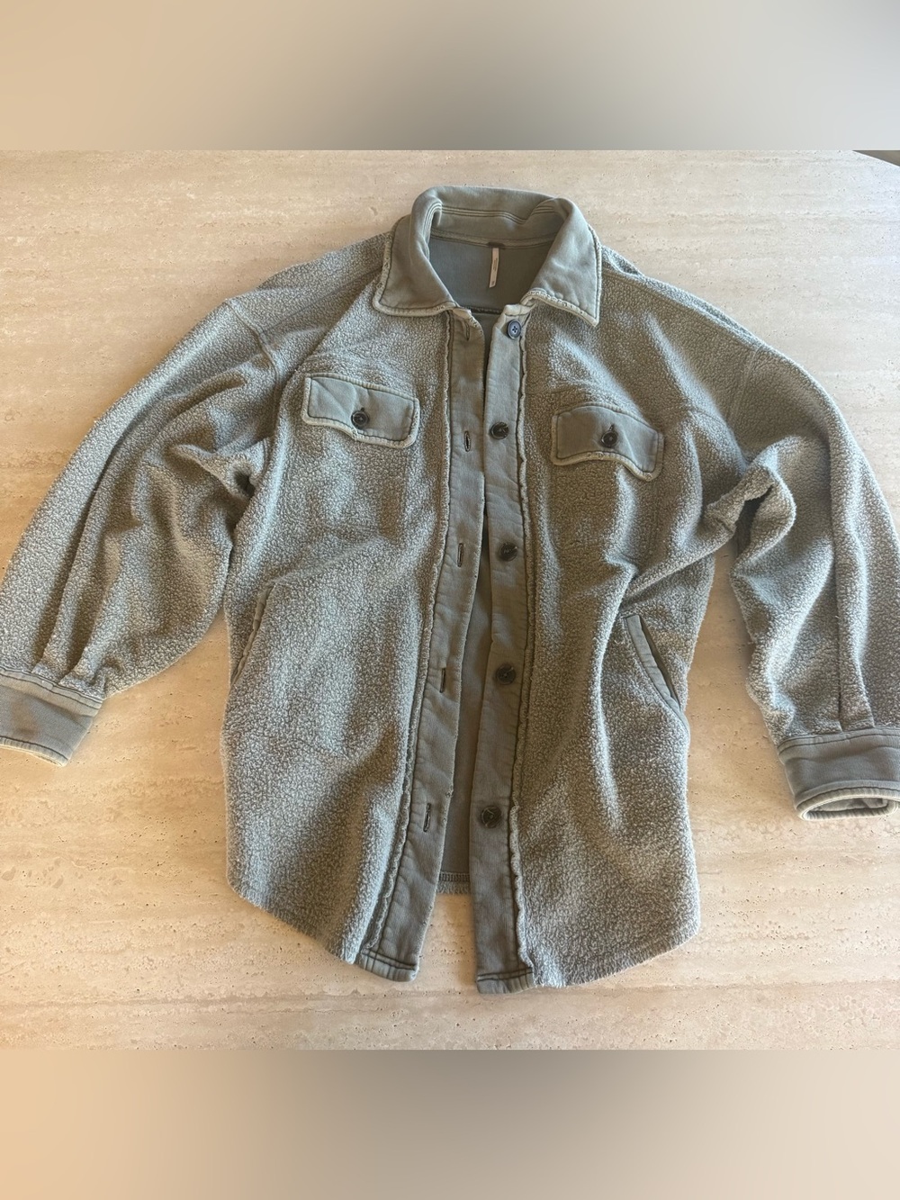Free People sage green button up fleece jacket size XS